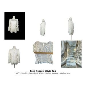 NWT Free People Olivia Top NWT‎ Optic White Ruffle Puff Sleeve Blouse M